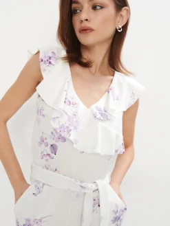 MOHITO Kwiatowy kombinezon z wiązaniem kremowy Fashion