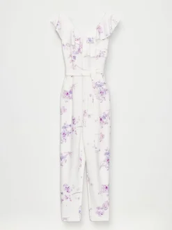 MOHITO Kwiatowy kombinezon z wiązaniem kremowy Fashion