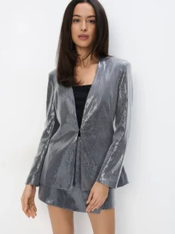 MOHITO Marynarka z cekinami szary Fashion