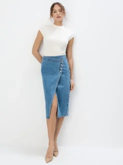 MOHITO Prążkowana bluzka kremowy Online