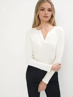 MOHITO Prążkowana bluzka basic kremowy Best