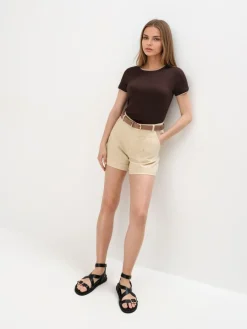 MOHITO Prążkowana czekoladowa bluzka ciemno bru0105zowy Fashion