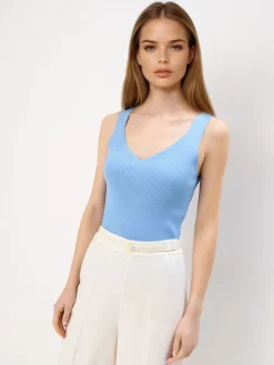 MOHITO Prążkowany błękitny top bu0142u0119kitny Online