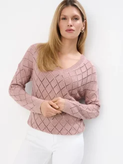 MOHITO Pudrowy sweter z dekoltem V pastelowy ru00f3u017cowy Online