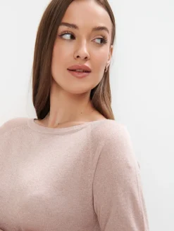 MOHITO Pudrowy sweter z metalizowaną nitką pastelowy ru00f3u017cowy Outlet
