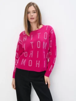 MOHITO Różowy sweter z aplikacją fuksjowy Fashion
