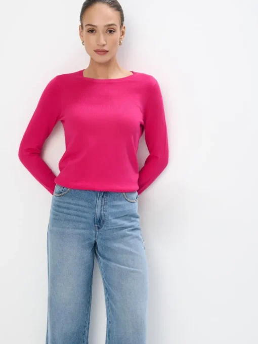 MOHITO Różowy sweter z wiskozą fuksjowy Outlet