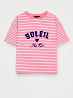MOHITO Różowy t-shirt w paski mocny ru00f3u017cowy New