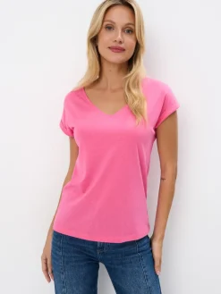 MOHITO Różowy t-shirt z krótkim rękawem fuksjowy New