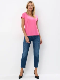 MOHITO Różowy t-shirt z krótkim rękawem fuksjowy New
