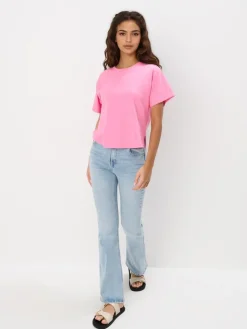 MOHITO Różowy t-shirt z merceryzowanej bawełny fioletowy Sale