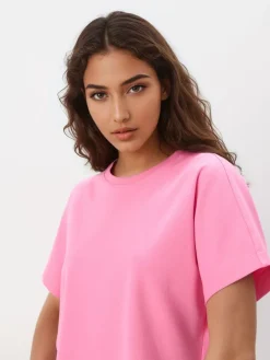 MOHITO Różowy t-shirt z merceryzowanej bawełny fioletowy Sale