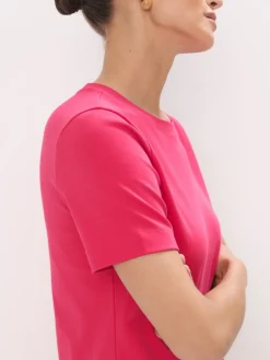 MOHITO Różowy t-shirt z merceryzowanej bawełny fuksjowy Sale