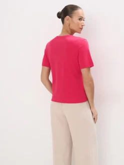 MOHITO Różowy t-shirt z merceryzowanej bawełny fuksjowy Sale