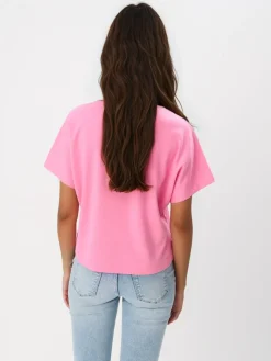 MOHITO Różowy t-shirt z merceryzowanej bawełny fioletowy Best