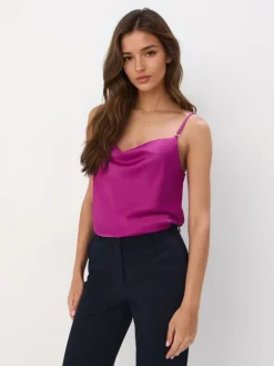 MOHITO Satynowy fuksjowy top fioletowy Discount