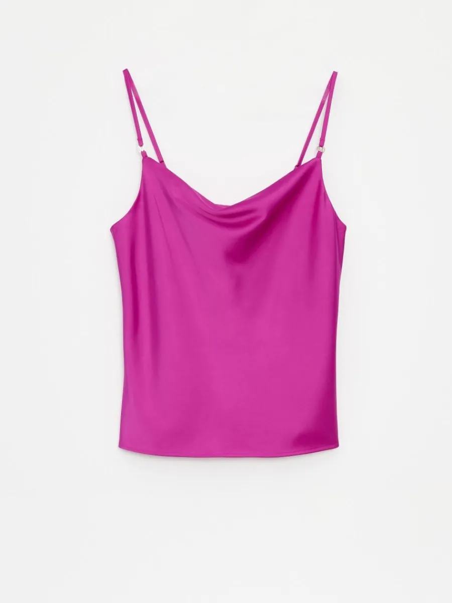 MOHITO Satynowy fuksjowy top fioletowy Discount