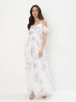 MOHITO Sukienka maxi w kwiaty kremowy Discount