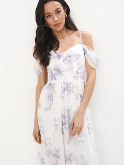 MOHITO Sukienka maxi w kwiaty kremowy Discount