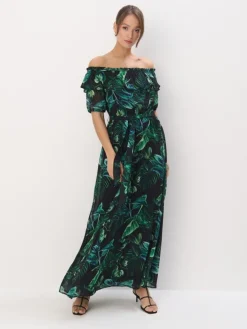 MOHITO Sukienka maxi w roślinny print czarny Outlet