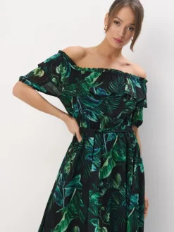 MOHITO Sukienka maxi w roślinny print czarny Outlet