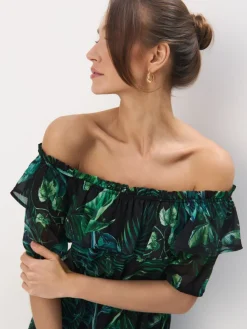 MOHITO Sukienka maxi w roślinny print czarny Outlet