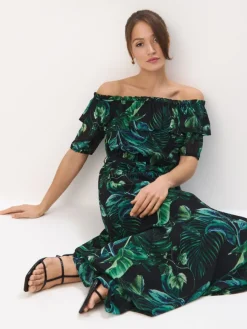 MOHITO Sukienka maxi w roślinny print czarny Outlet