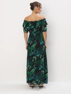 MOHITO Sukienka maxi w roślinny print czarny Outlet