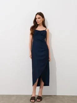 MOHITO Sukienka midi na ramiączkach granatowy Fashion