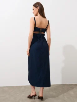 MOHITO Sukienka midi na ramiączkach granatowy Fashion