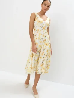 MOHITO Sukienka midi w kwiaty u017cu00f3u0142ty New