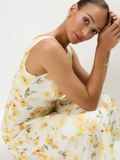 MOHITO Sukienka midi w kwiaty u017cu00f3u0142ty New