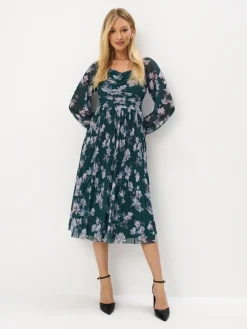 MOHITO Sukienka midi z bufiastymi rękawami miu0119towy New