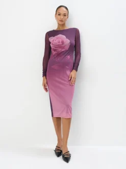 MOHITO Sukienka midi z dzianiny mesh pastelowy ru00f3u017cowy Hot