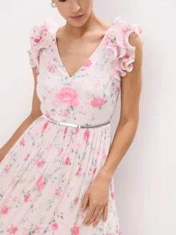 MOHITO Sukienka midi z paskiem pastelowy ru00f3u017cowy Discount