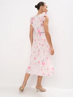 MOHITO Sukienka midi z paskiem pastelowy ru00f3u017cowy Discount