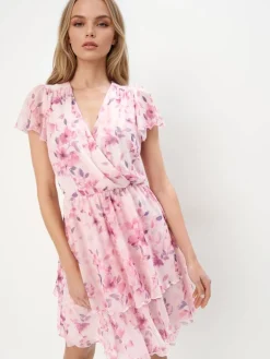 MOHITO Sukienka mini w kwiaty ru00f3u017cowy Online
