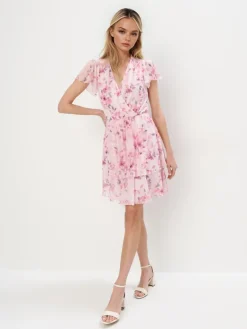 MOHITO Sukienka mini w kwiaty ru00f3u017cowy Online