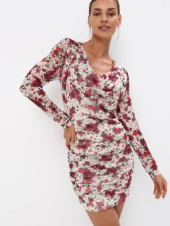 MOHITO Sukienka mini w kwiaty beu017cowy Hot