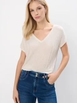 MOHITO Sweter z metalizowaną nitką kremowy Outlet
