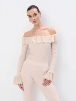 MOHITO Sweter z odkrytymi ramionami beu017cowy Sale