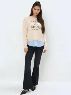 MOHITO Sweter ze wstawką koszulową beu017cowy Sale