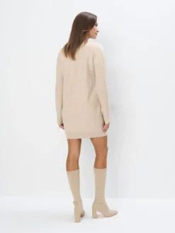 MOHITO Swetrowa beżowa sukienka mini oversize beu017cowy Best