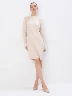 MOHITO Swetrowa beżowa sukienka mini beu017cowy New