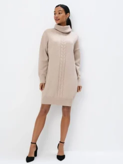 MOHITO Swetrowa beżowa sukienka mini beu017cowy Sale