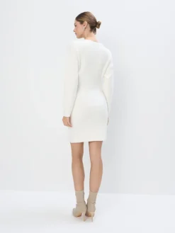 MOHITO Swetrowa biała sukienka mini biau0142y Best