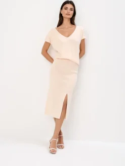 MOHITO Swetrowa spódnica midi beu017cowy Outlet
