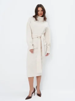 MOHITO Swetrowa sukienka midi z golfem beu017cowy New