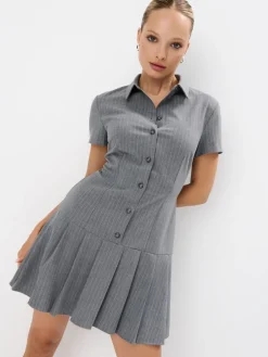 MOHITO Szara sukienka mini w paski szary New