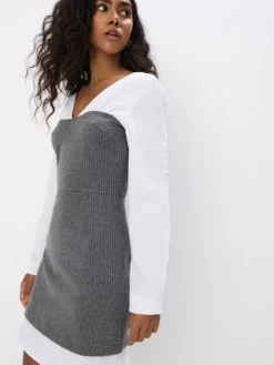 MOHITO Szara sukienka mini ze wstawką koszulową szary Outlet